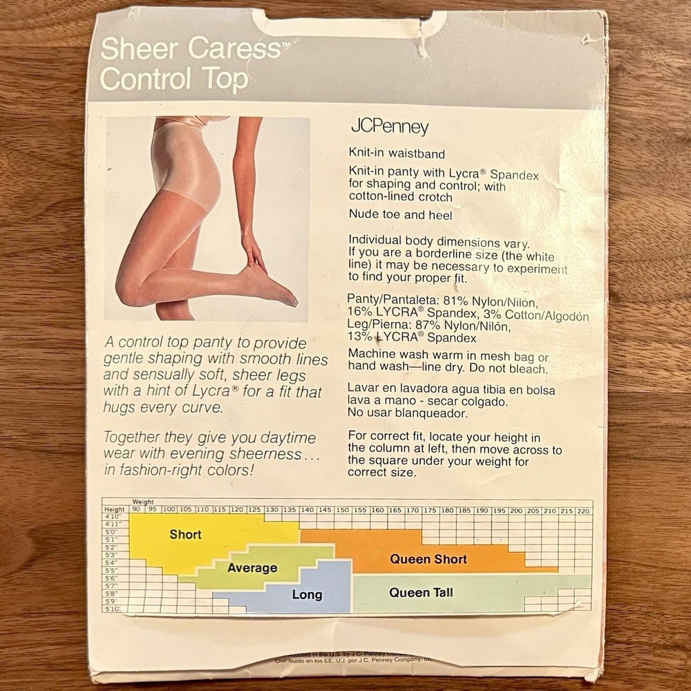 VTG JC Penney Sheer Caress Control Top Pantyhose Sz Short Sandalfoot Off Black - Picture 2 of 2